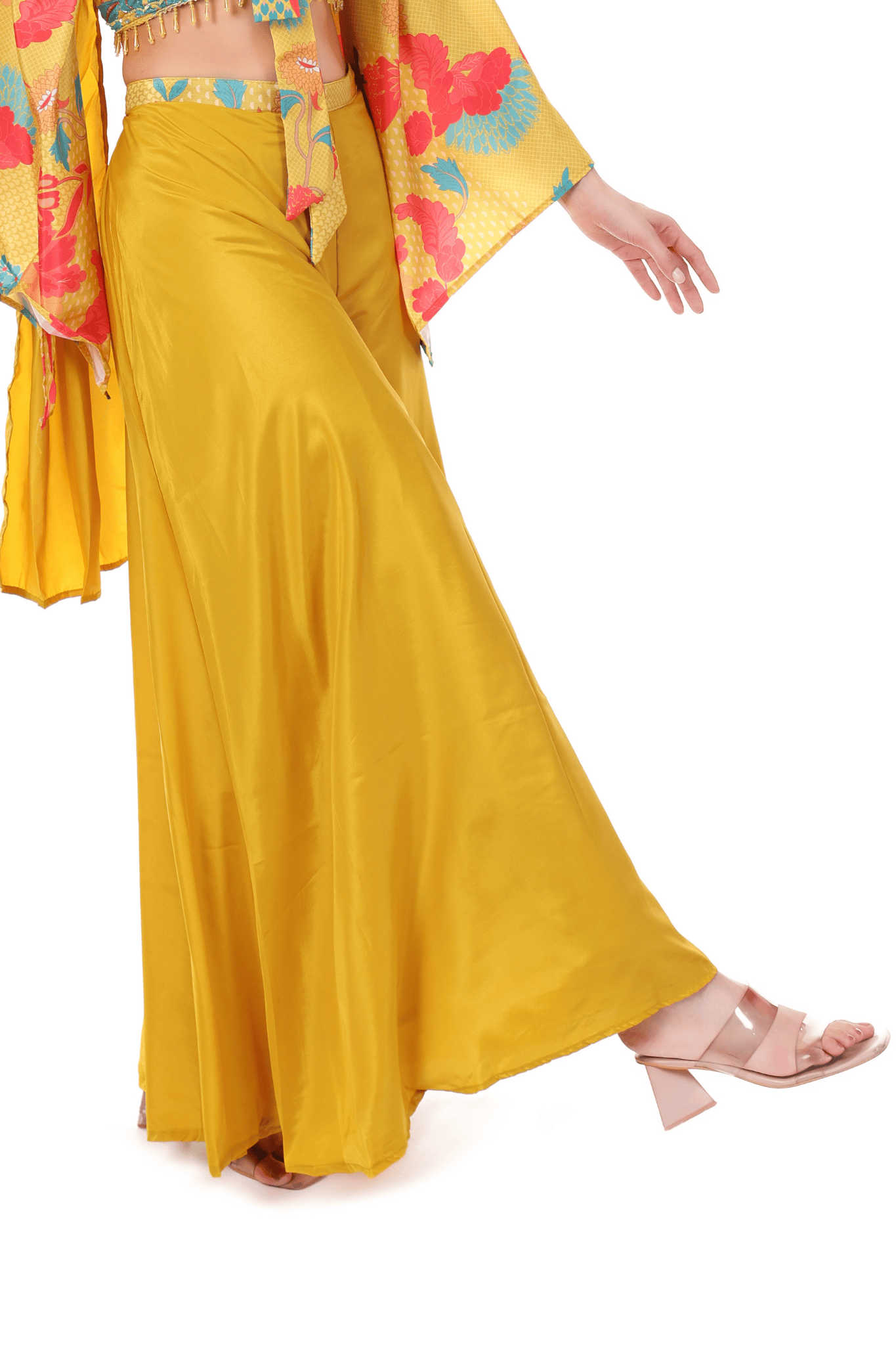 Yellow notted blouse plazo set