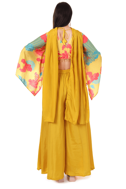 Yellow notted blouse plazo set