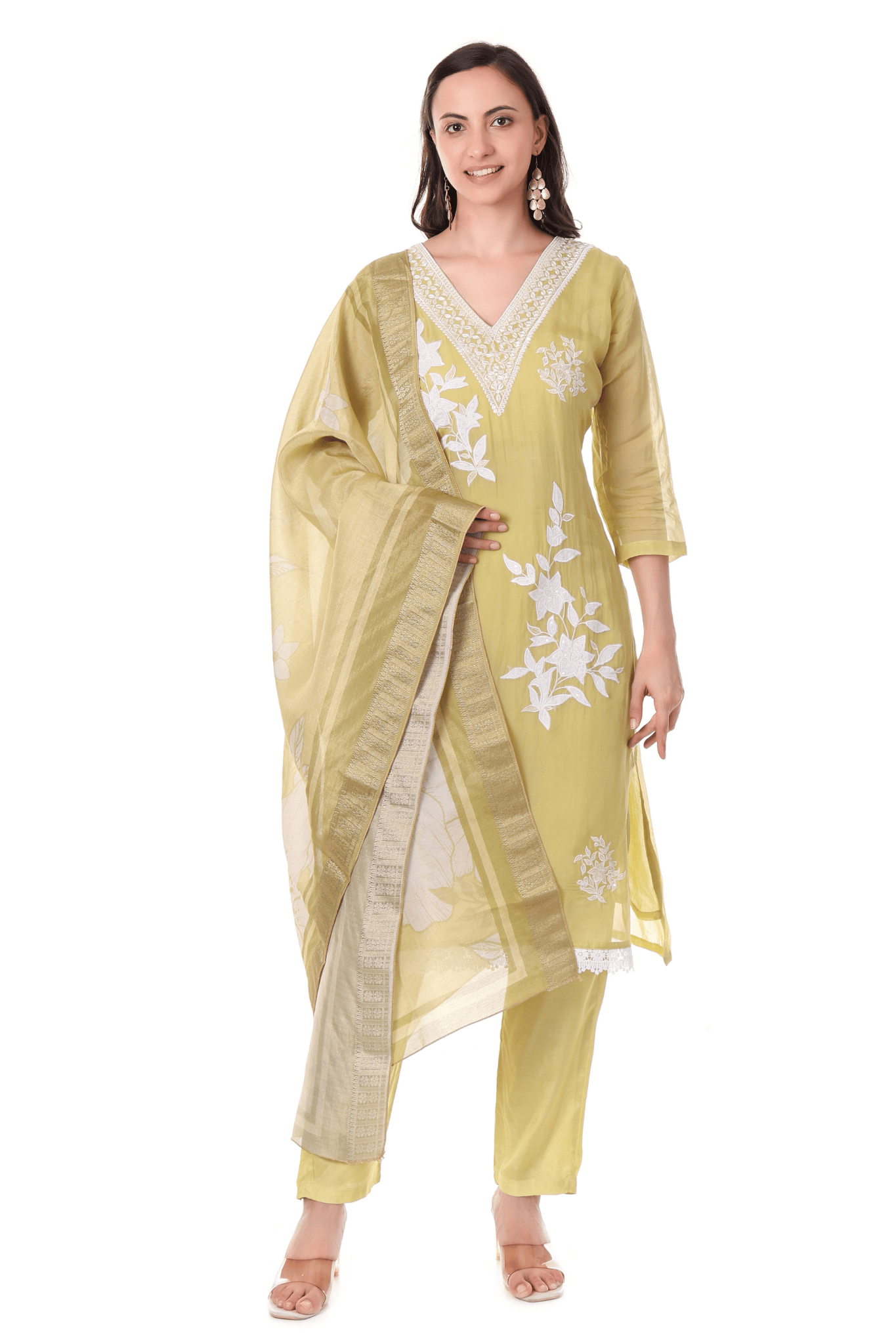 Floral Thread embroidered suit set