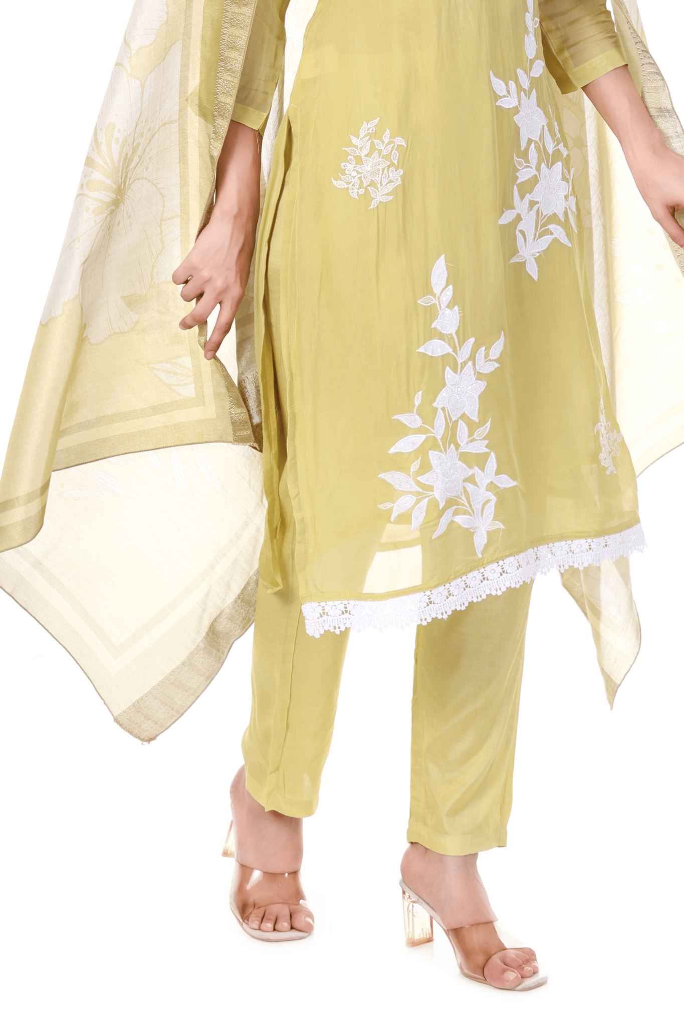 Floral Thread embroidered suit set