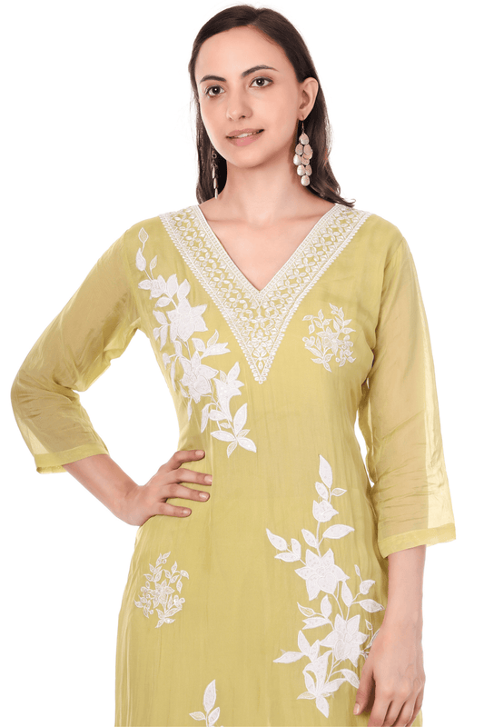 Floral Thread embroidered suit set