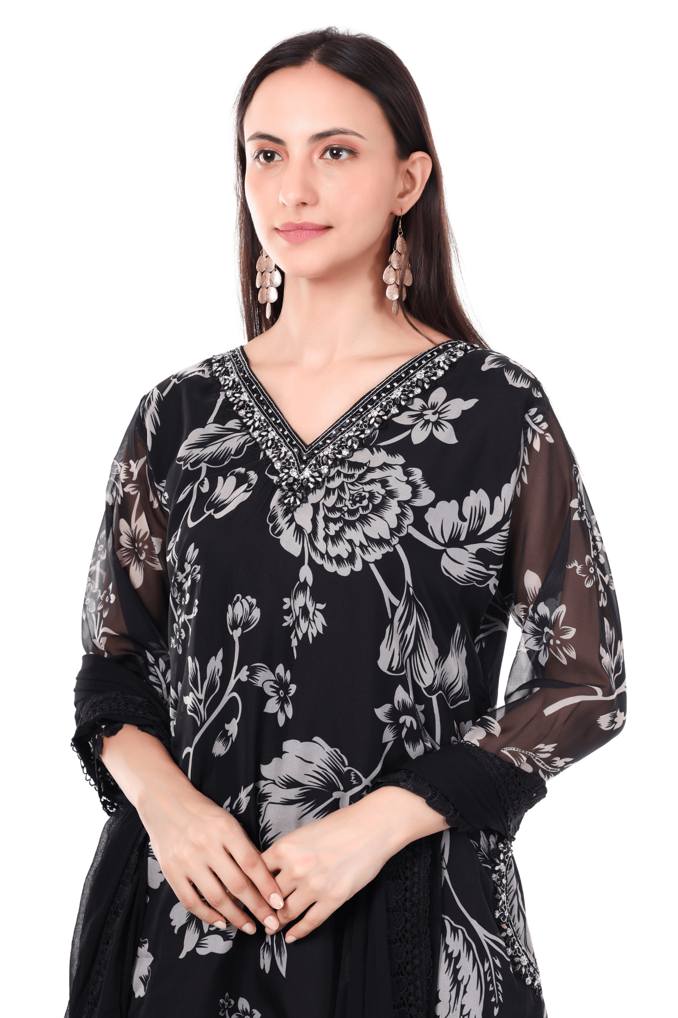 Black Cord set with lace and mirror work