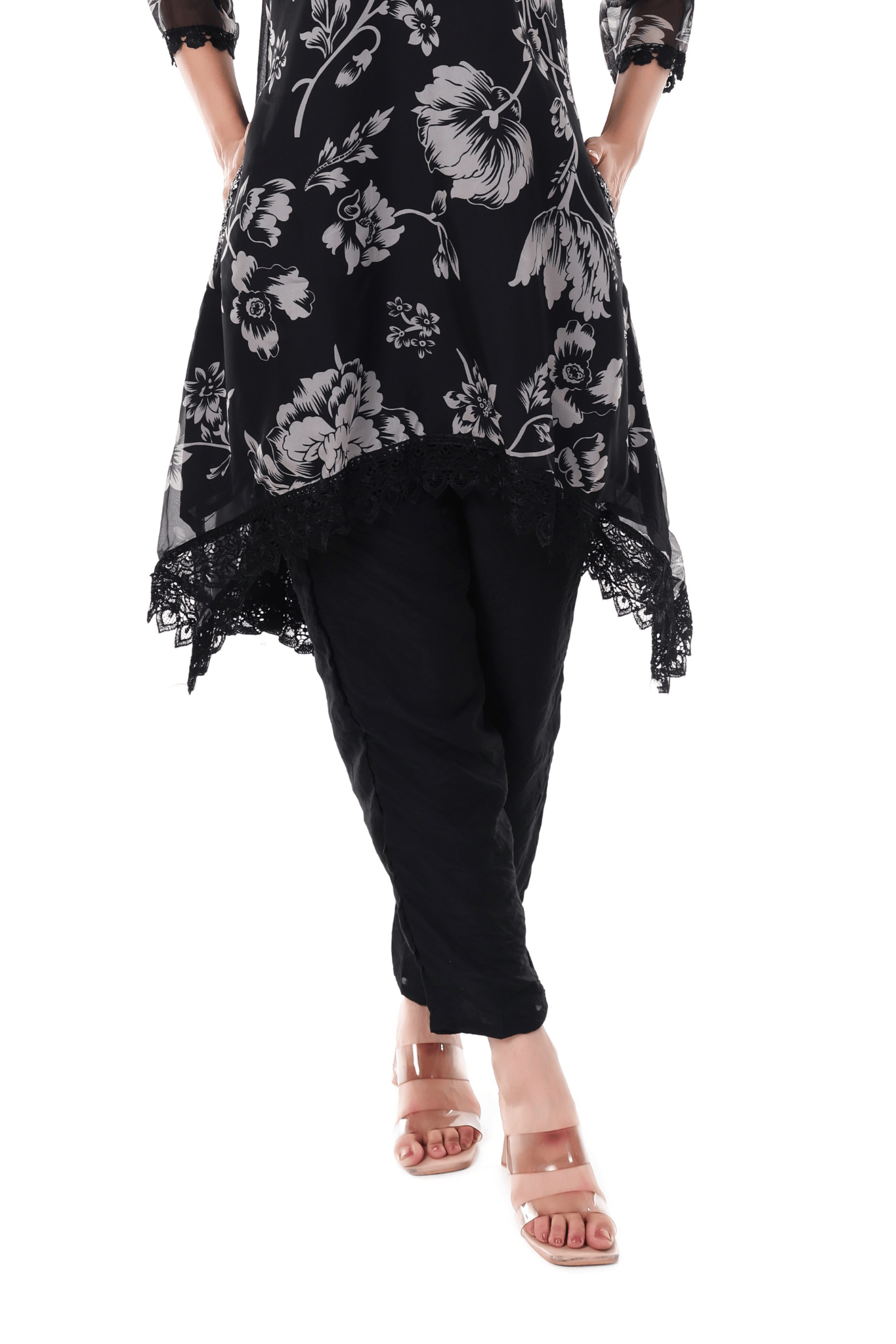 Black Cord set with lace and mirror work