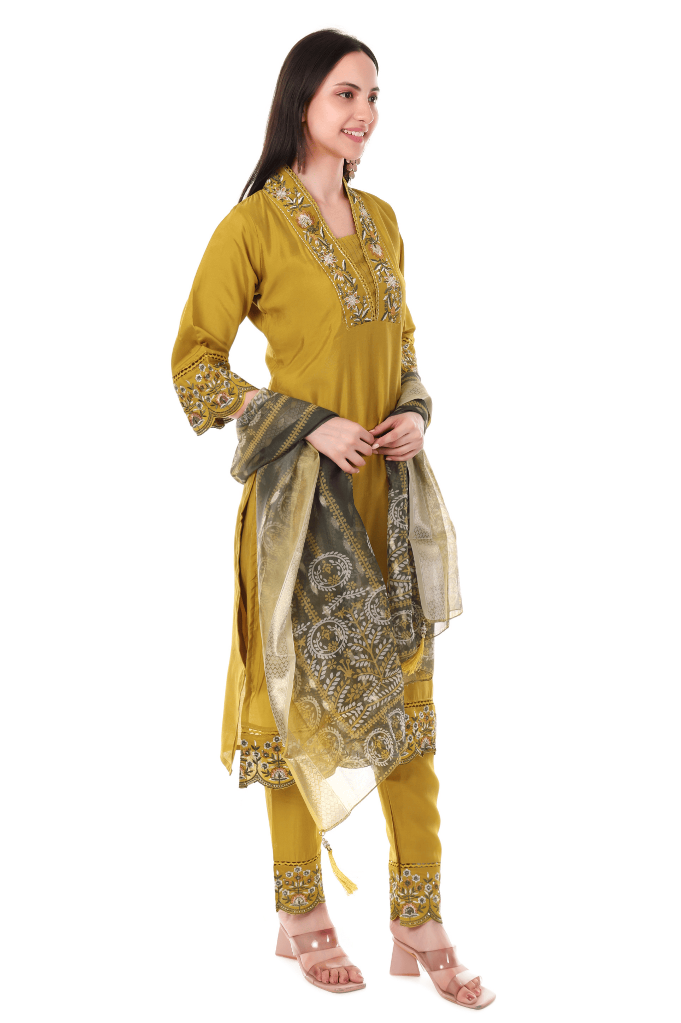 Musturd Chanderi straight fit suit