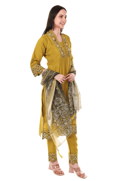 Musturd Chanderi straight fit suit