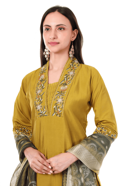 Musturd Chanderi straight fit suit