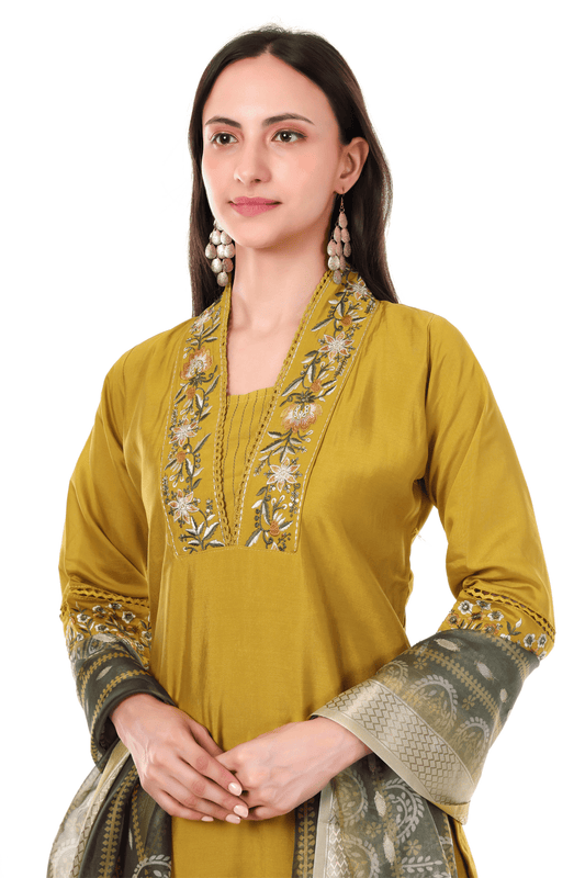 Musturd Chanderi straight fit suit