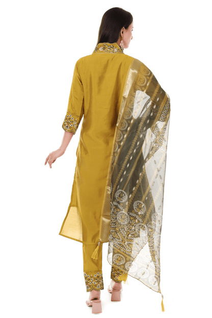 Musturd Chanderi straight fit suit