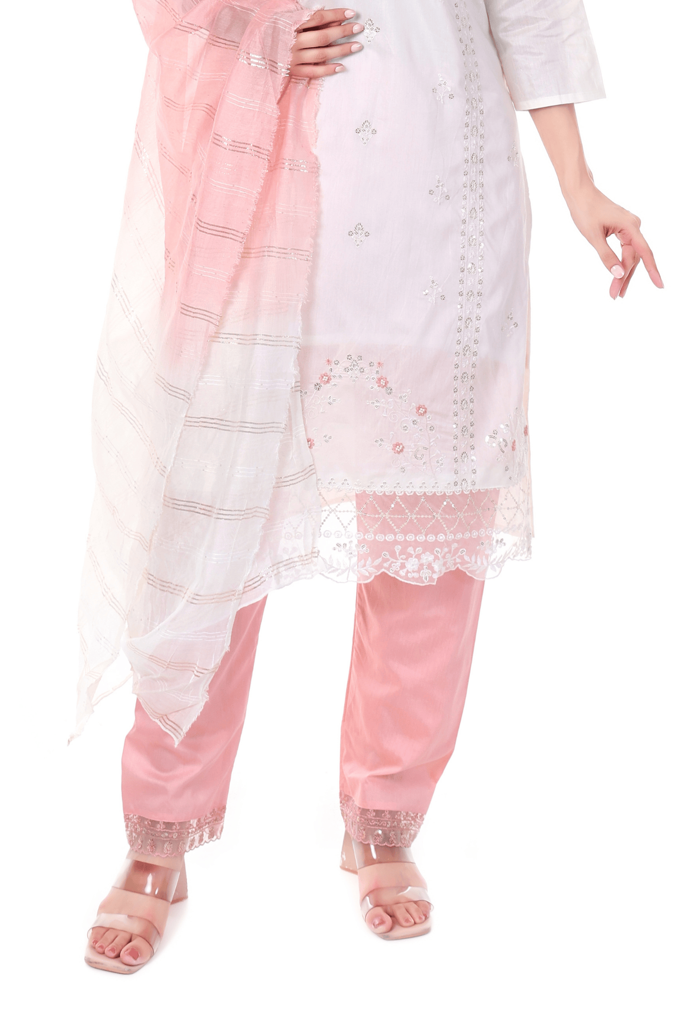 Thread and bead worked straight suit