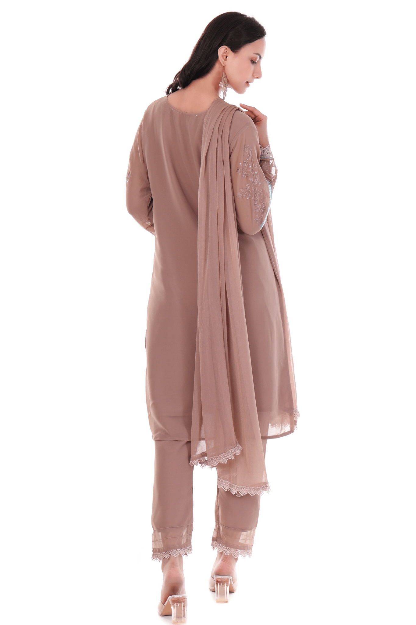 Chocolate brown georgette straight suit