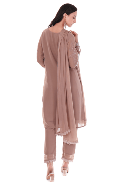 Chocolate brown georgette straight suit