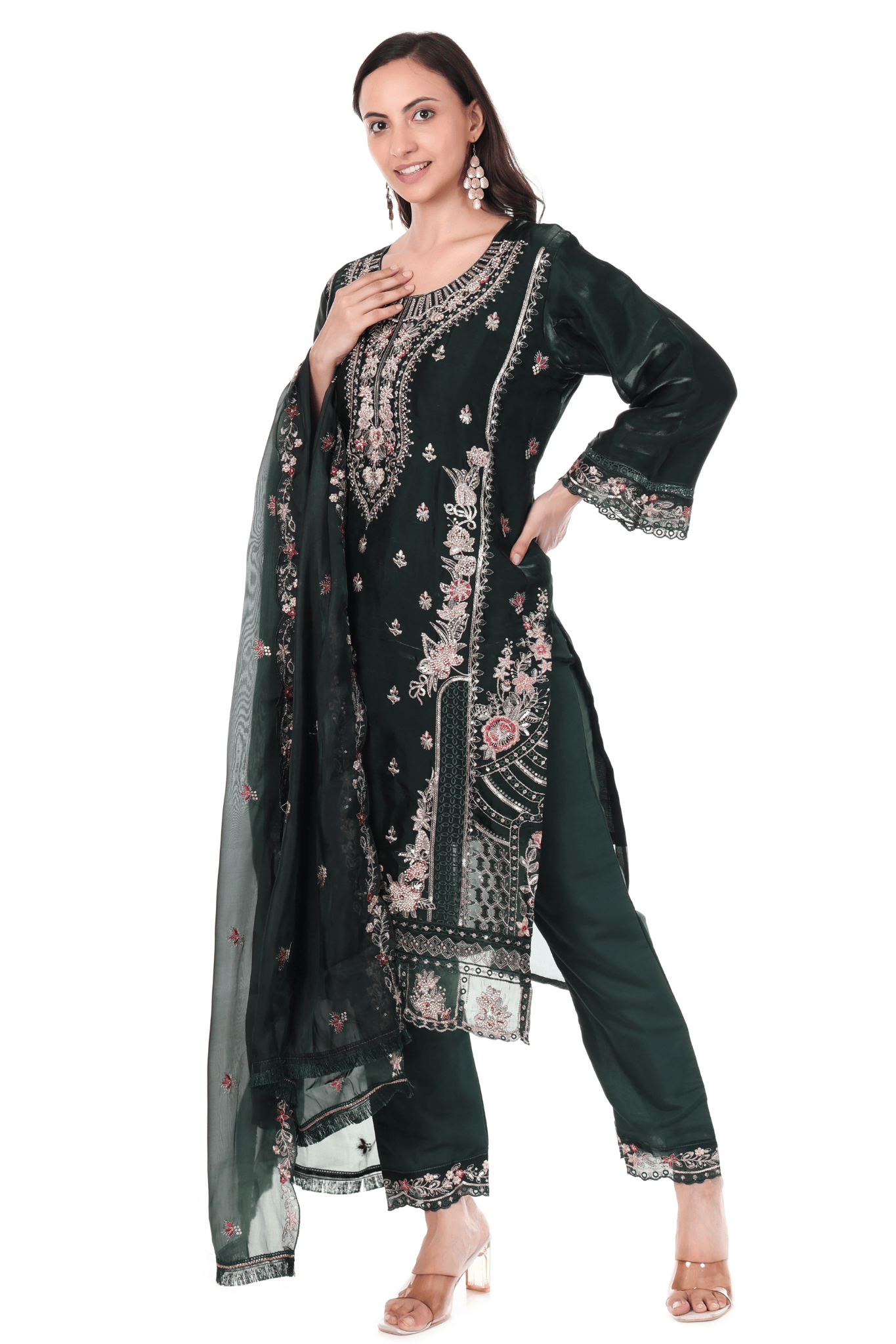 Bottle green siroski Pakistani suit