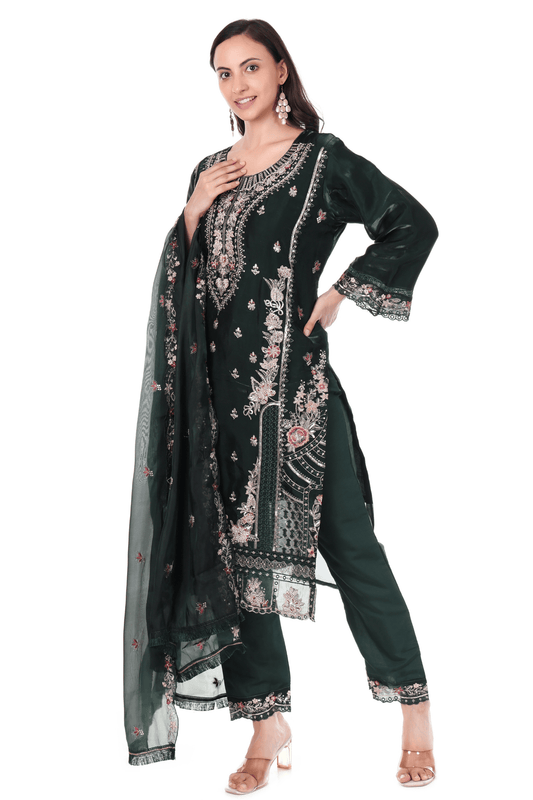Bottle green siroski Pakistani suit