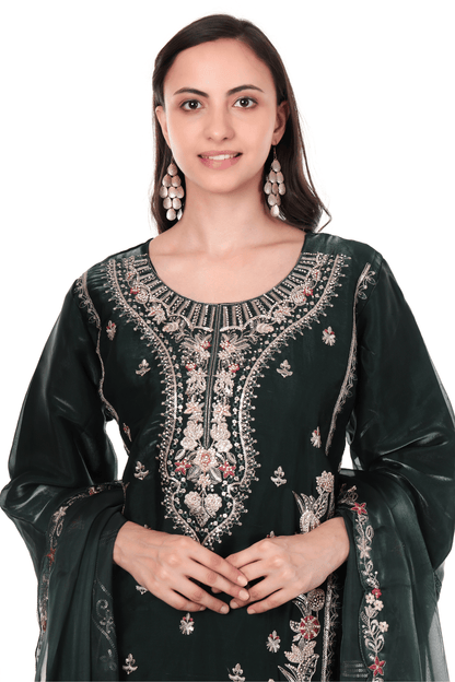 Bottle green siroski Pakistani suit
