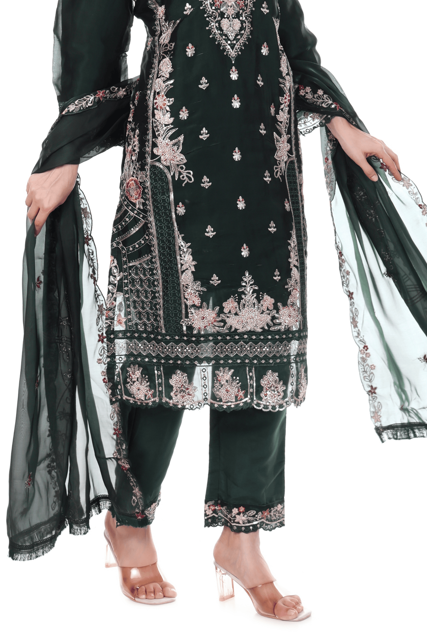 Bottle green siroski Pakistani suit