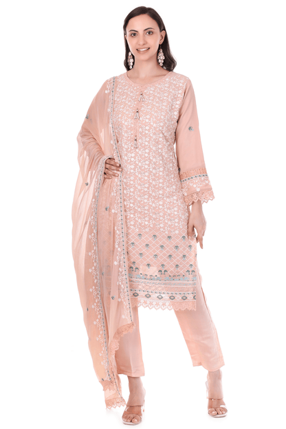 Georgette thread embroidered with tesells straight suit