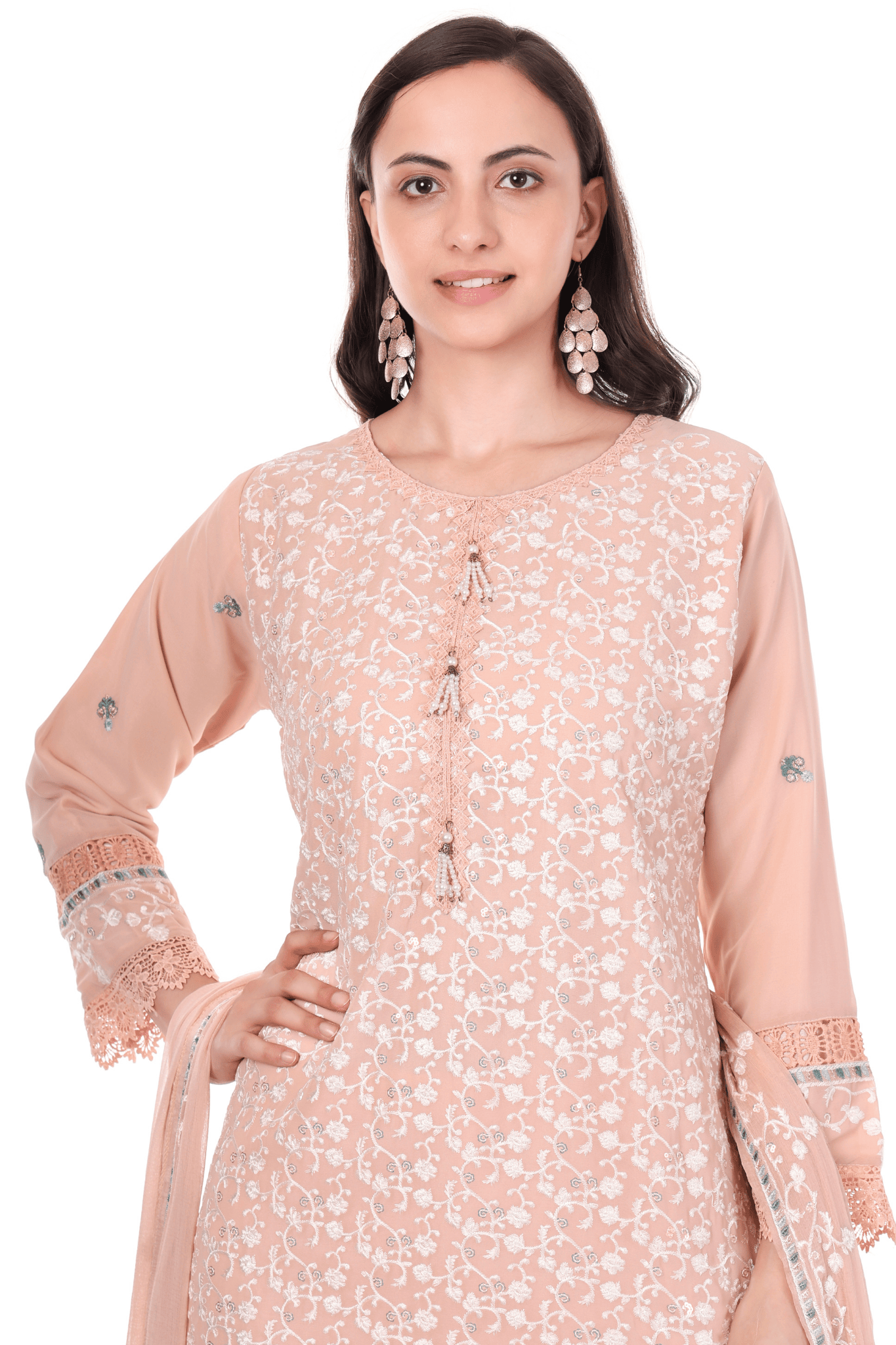 Georgette thread embroidered with tesells straight suit