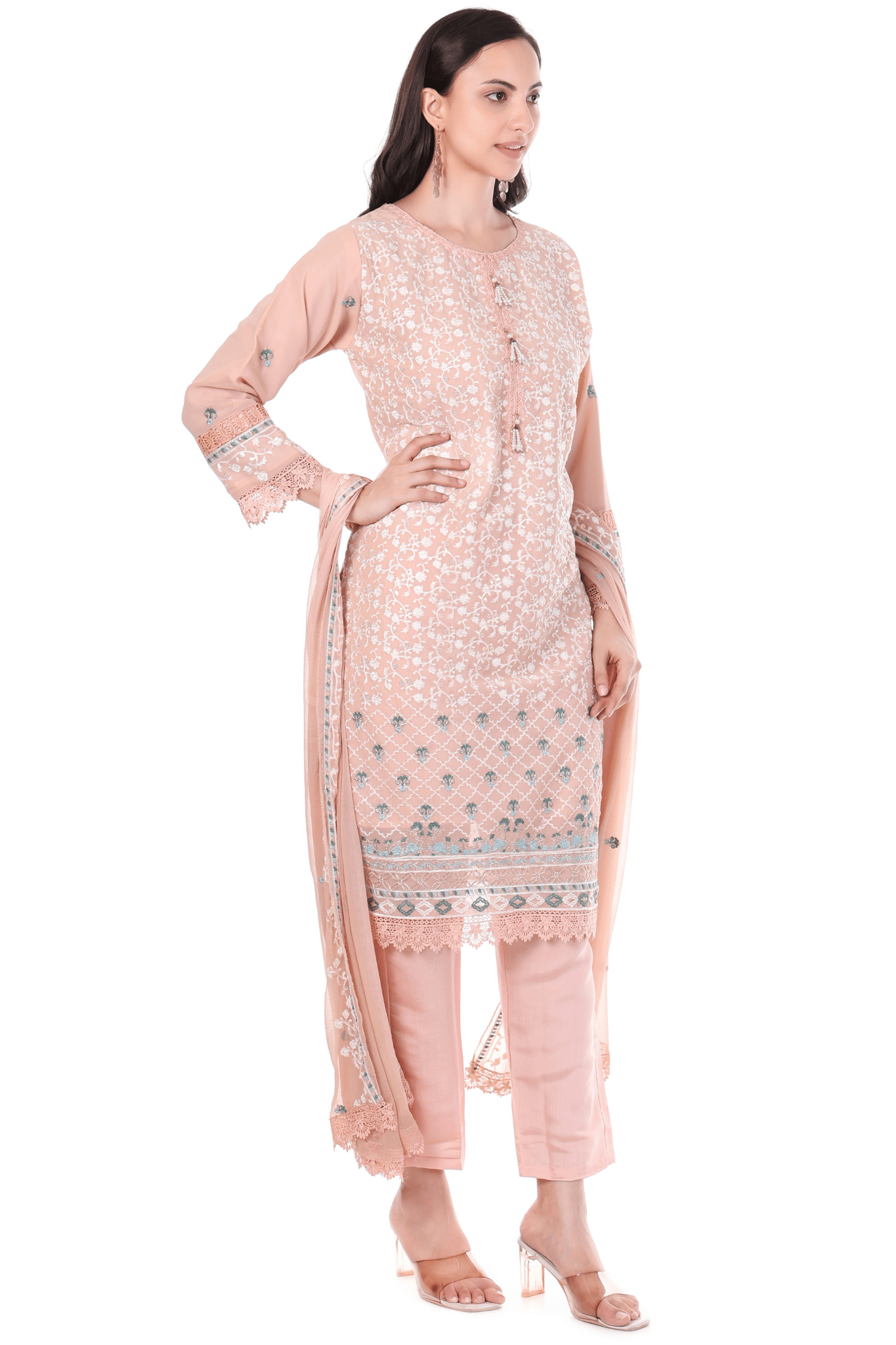 Georgette thread embroidered with tesells straight suit