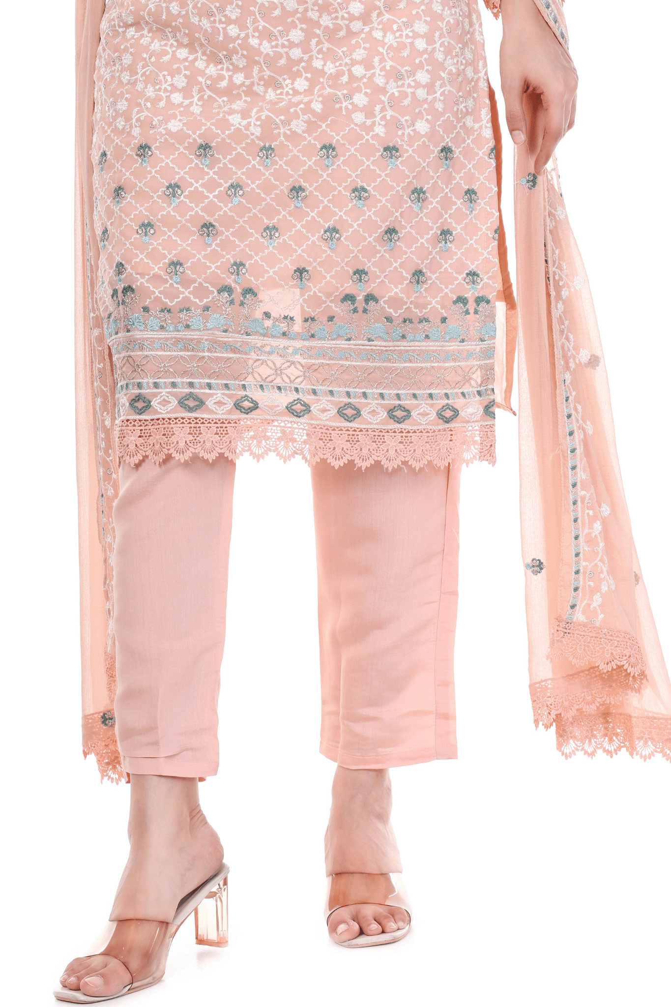 Georgette thread embroidered with tesells straight suit