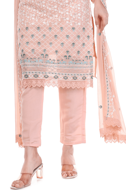 Georgette thread embroidered with tesells straight suit