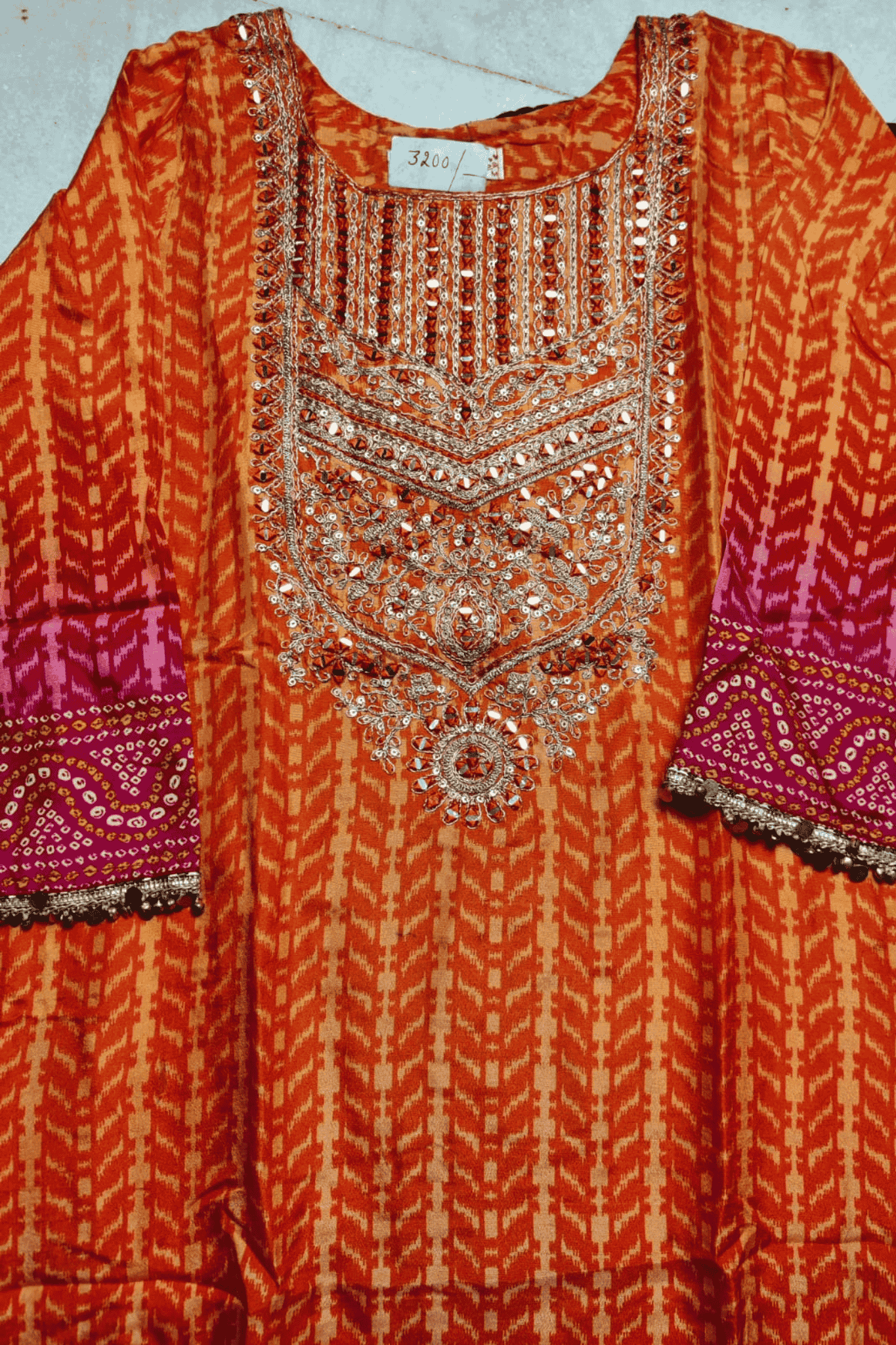 Bandhani Dual shared Zari and mirror worked suit