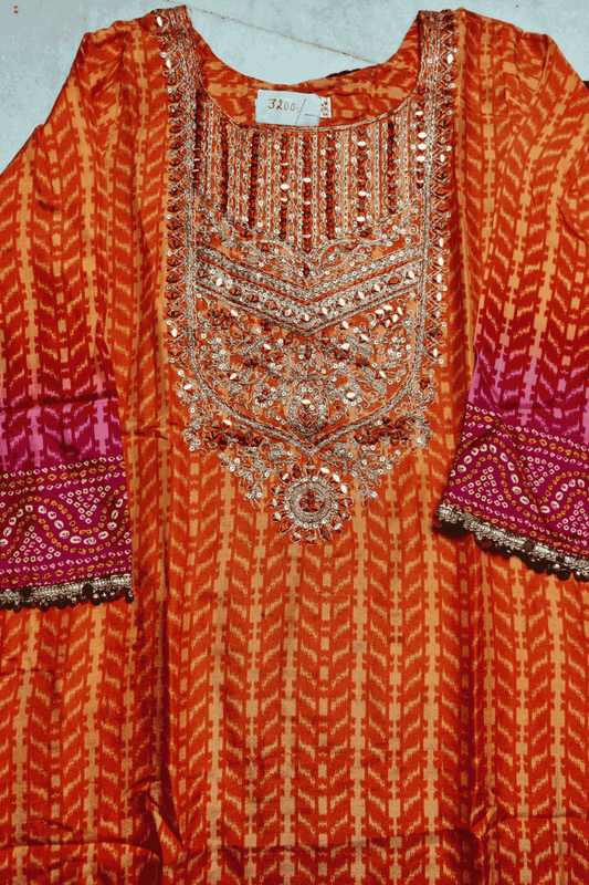 Bandhani Dual shared Zari and mirror worked suit