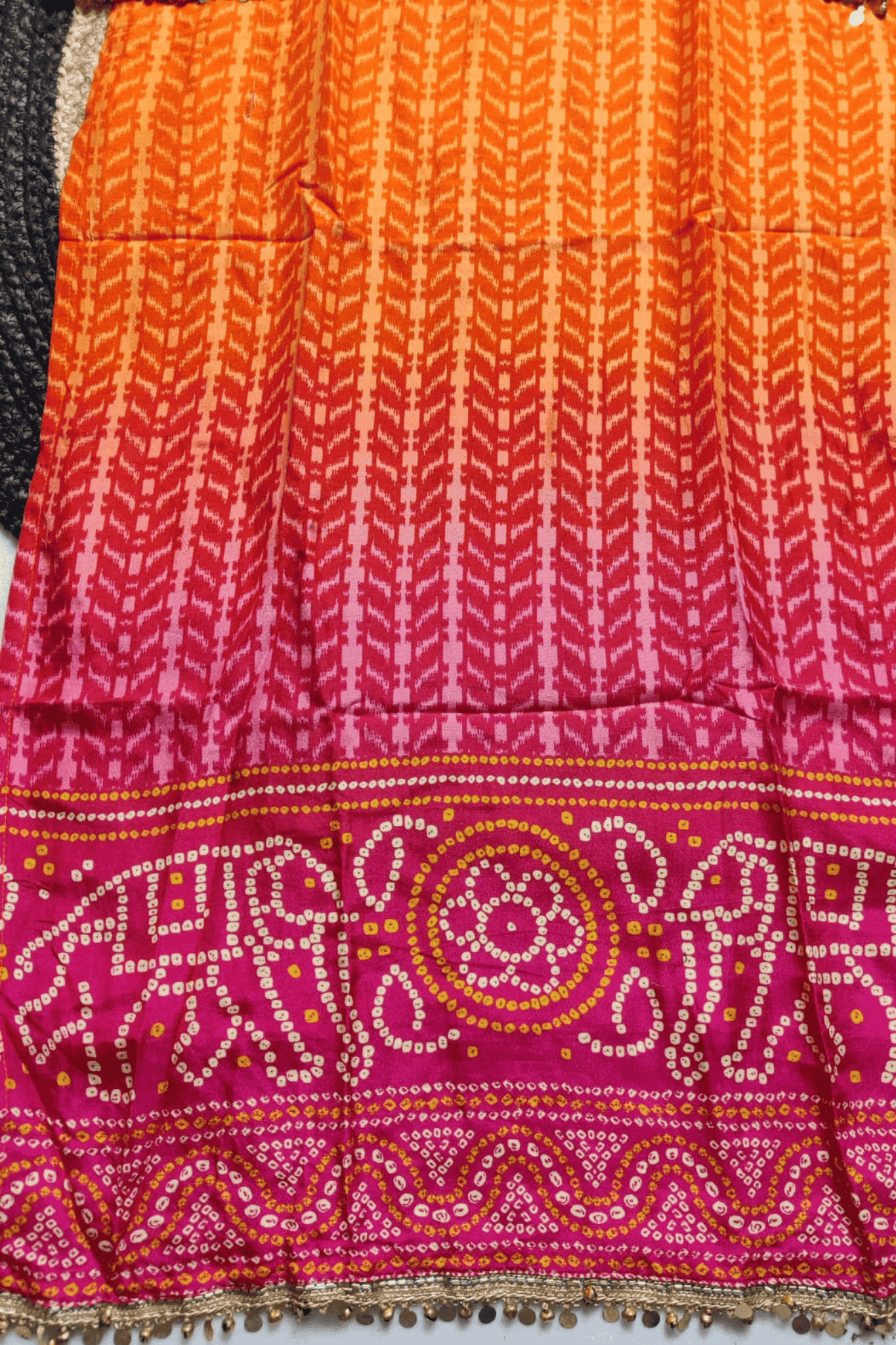 Bandhani Dual shared Zari and mirror worked suit