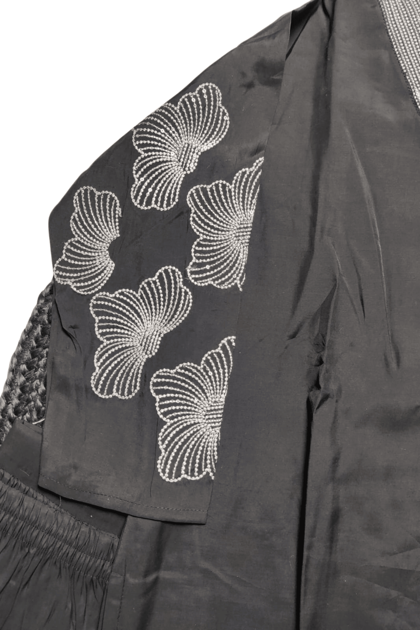Black with hand thread floral embroidered