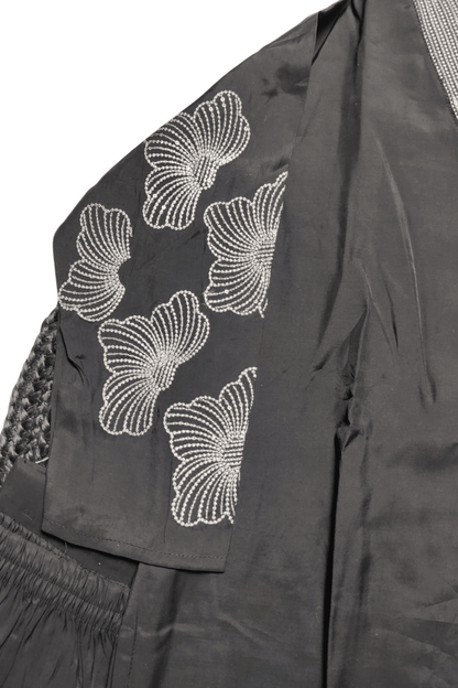 Black with hand thread floral embroidered