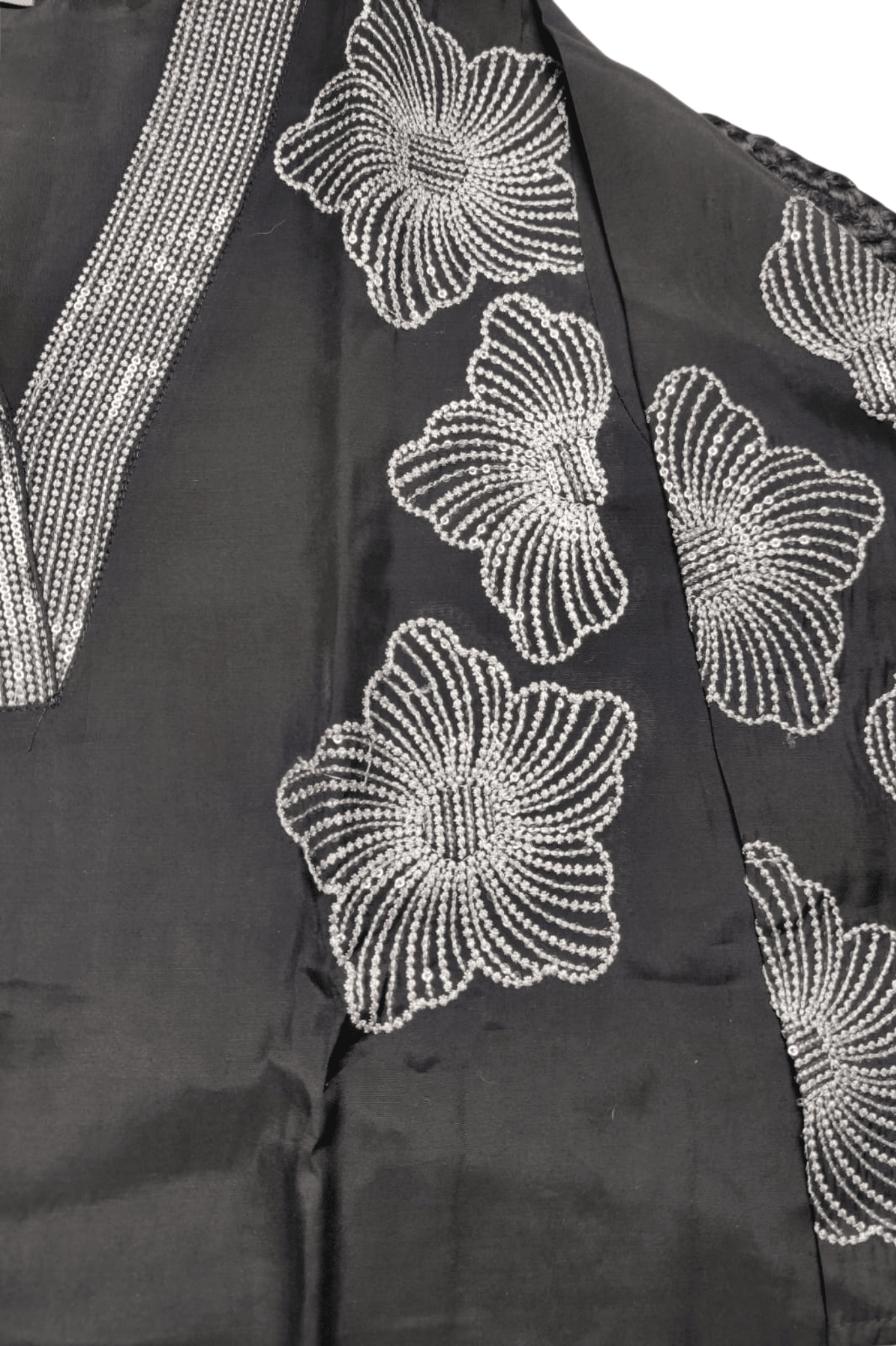 Black with hand thread floral embroidered