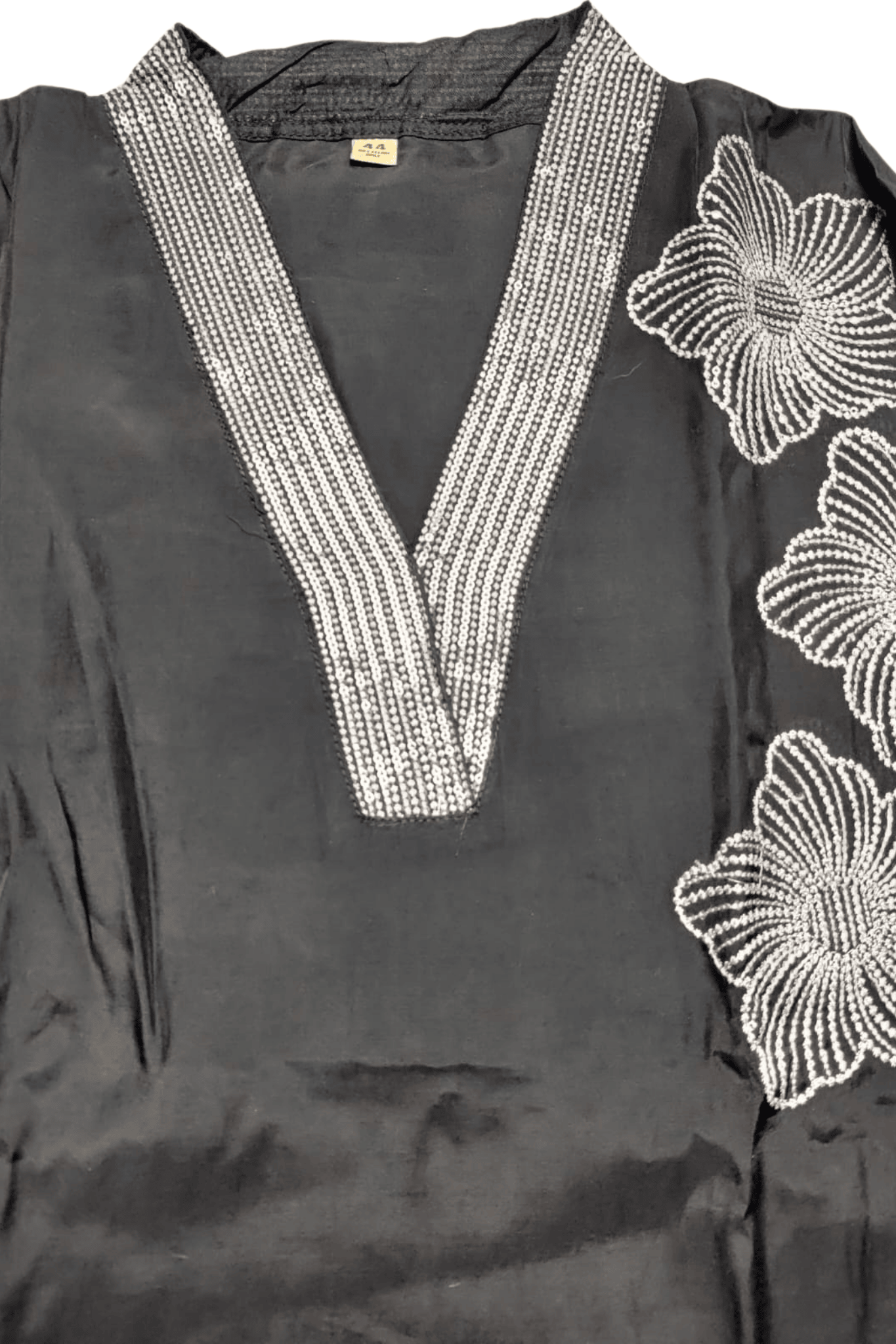 Black with hand thread floral embroidered