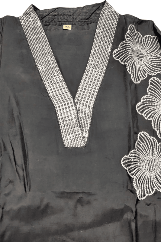 Black with hand thread floral embroidered