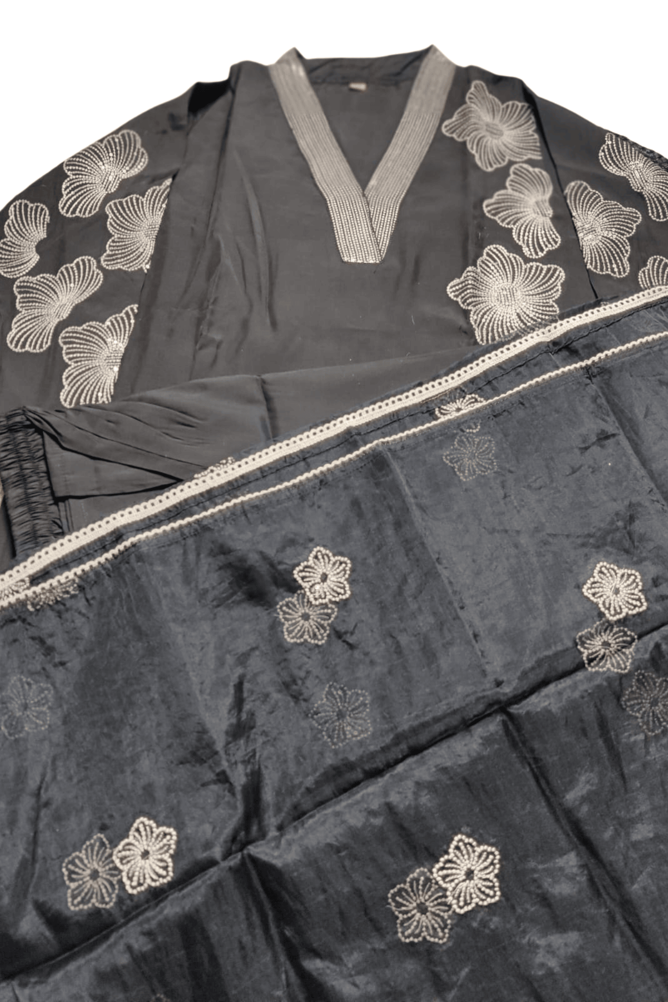 Black with hand thread floral embroidered