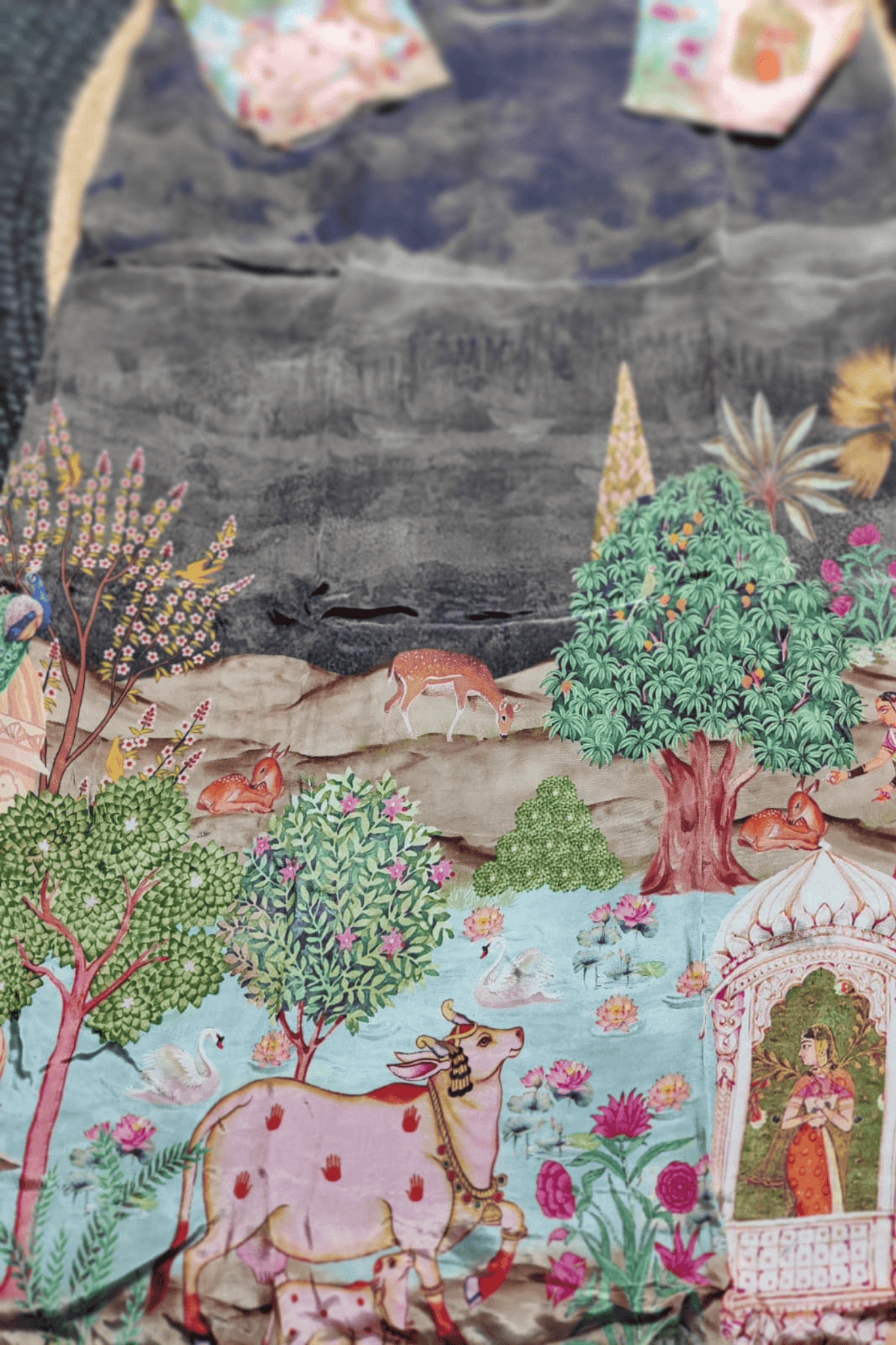 Black Grey crepe suit with animal print