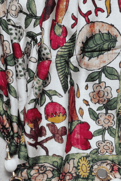 Ivory mix straight suit with hand painted