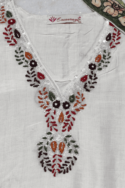 Ivory mix straight suit with hand painted