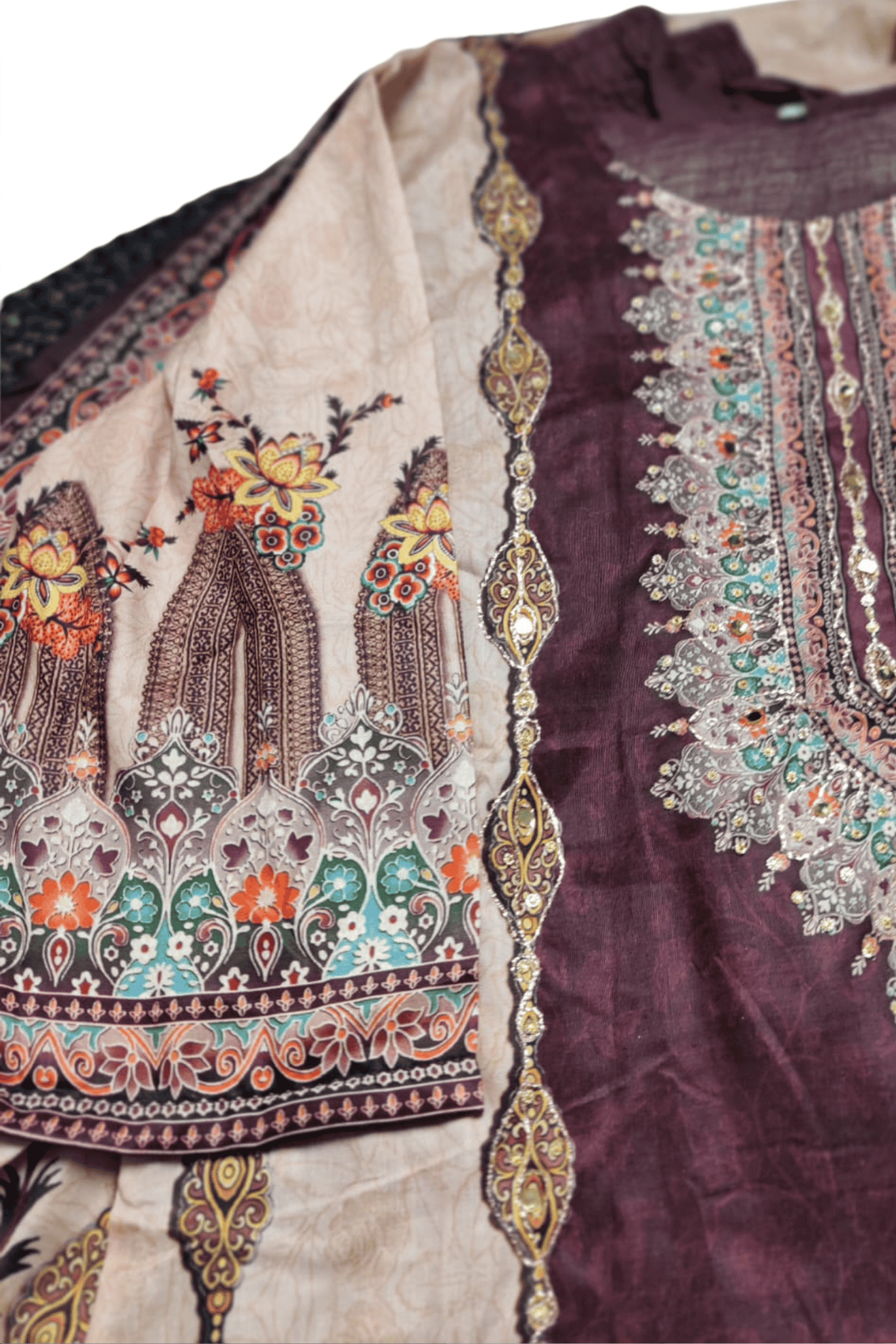 Wine brown printed zari work straight suit