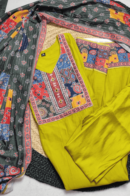 Parot Green A line Ajrak printed suit