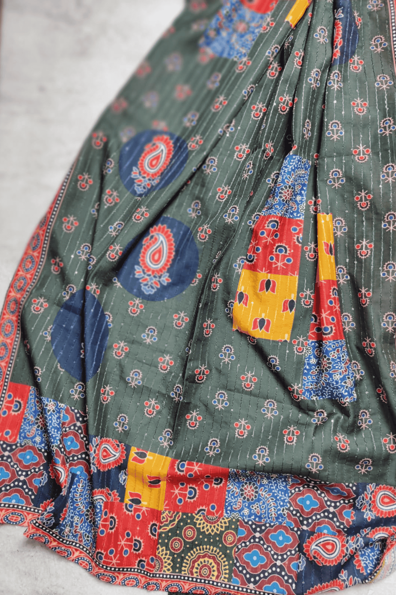 Parot Green A line Ajrak printed suit