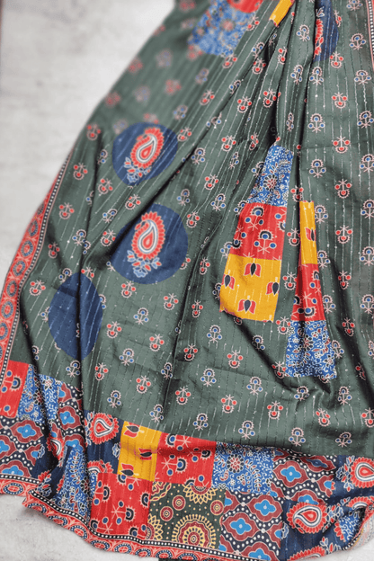 Parot Green A line Ajrak printed suit