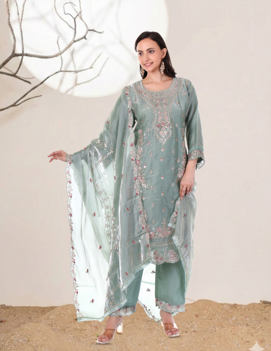 Sea green siroski Pakistani suit