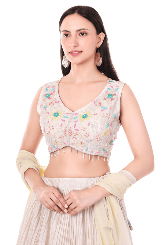 White with multicolor floral printed skirt set