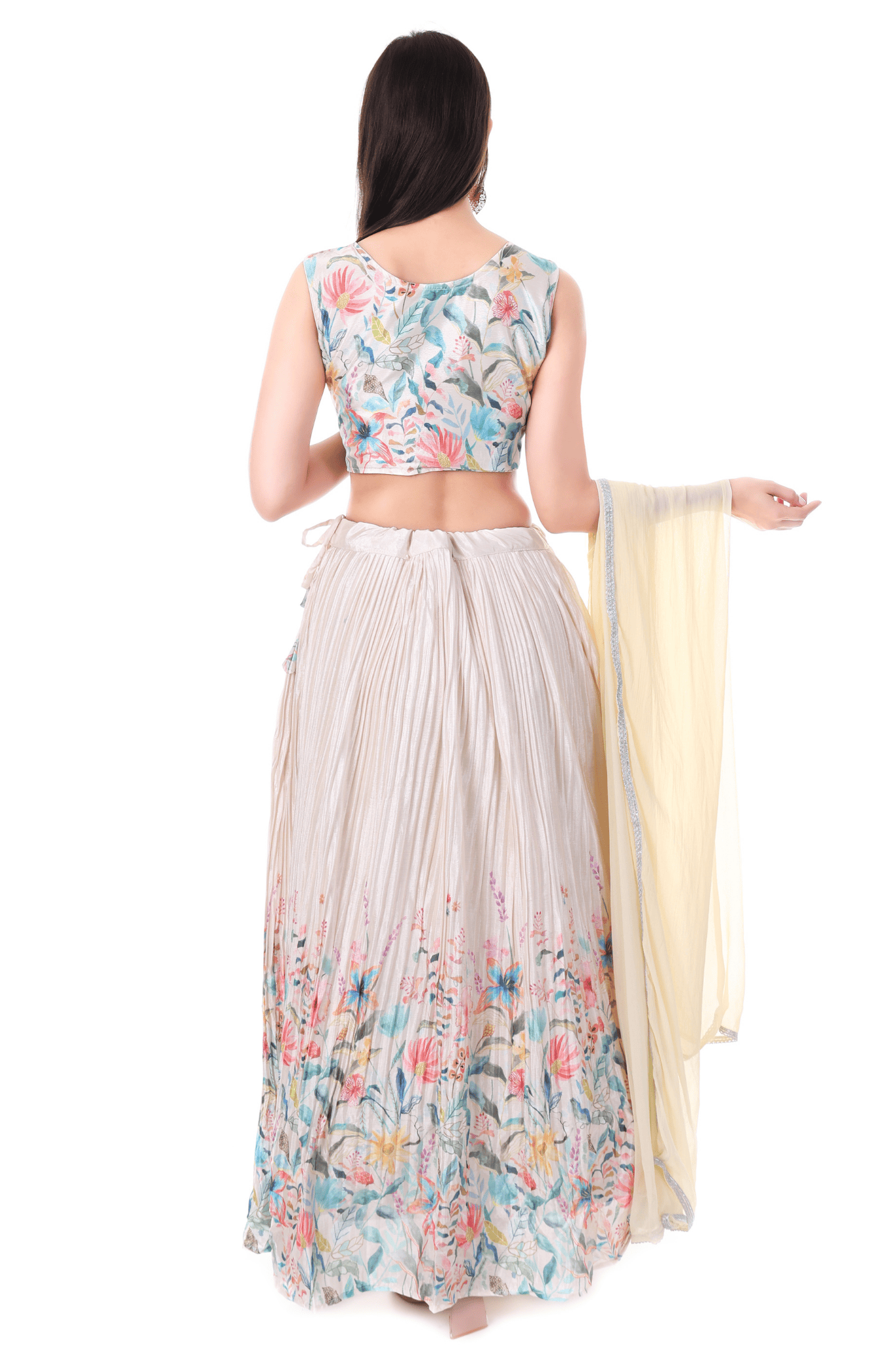 White with multicolor floral printed skirt set