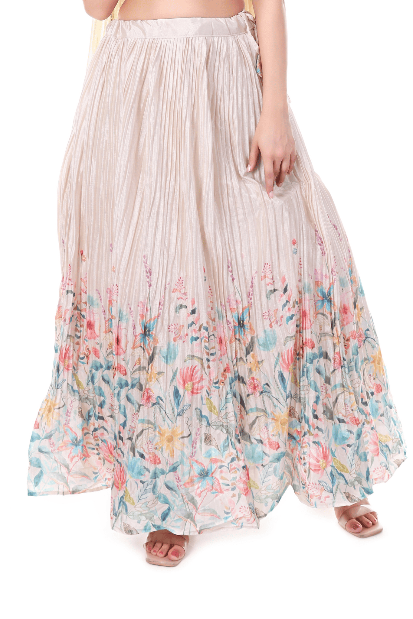White with multicolor floral printed skirt set