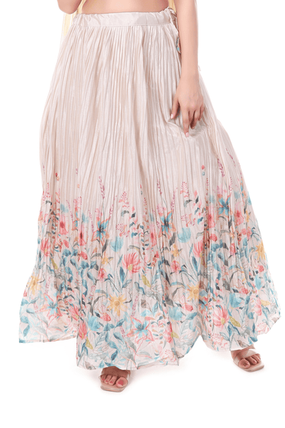 White with multicolor floral printed skirt set