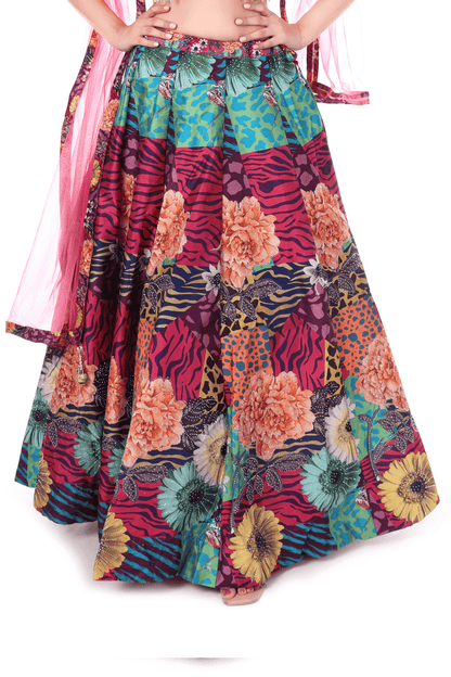 Wine colored Lahenga with floral prints