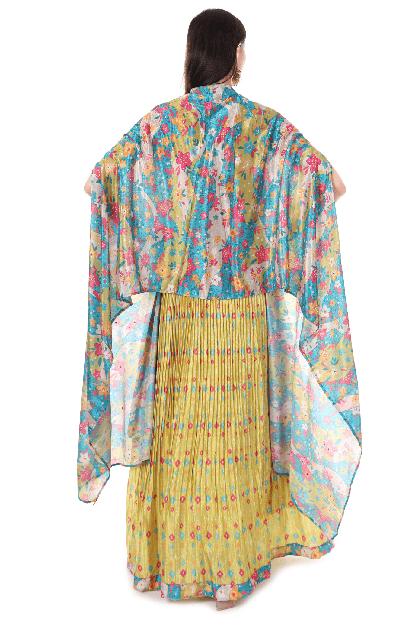 Green floral cape skirt indowestern