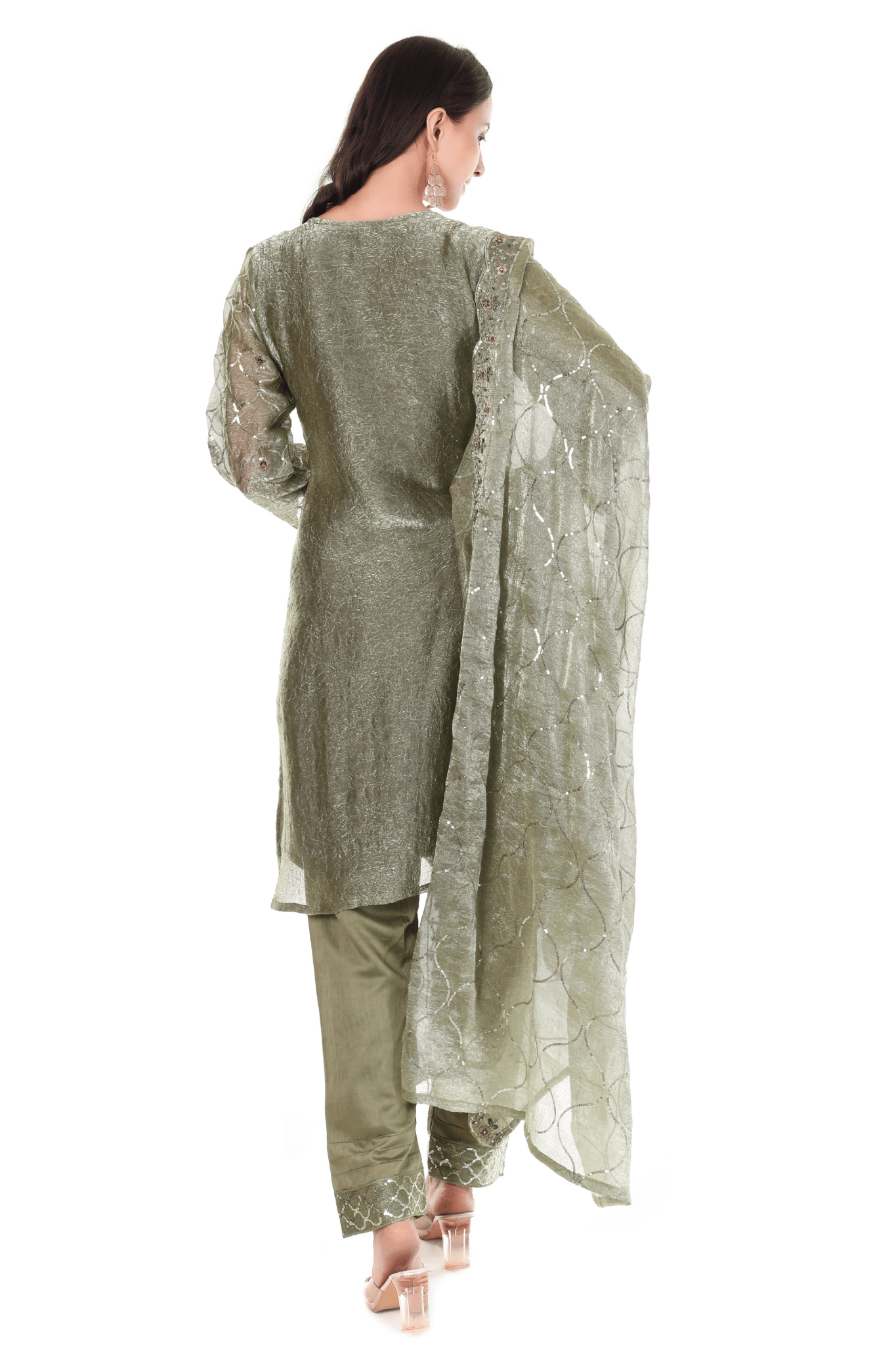 Mahndi Green Pakistani straight suit