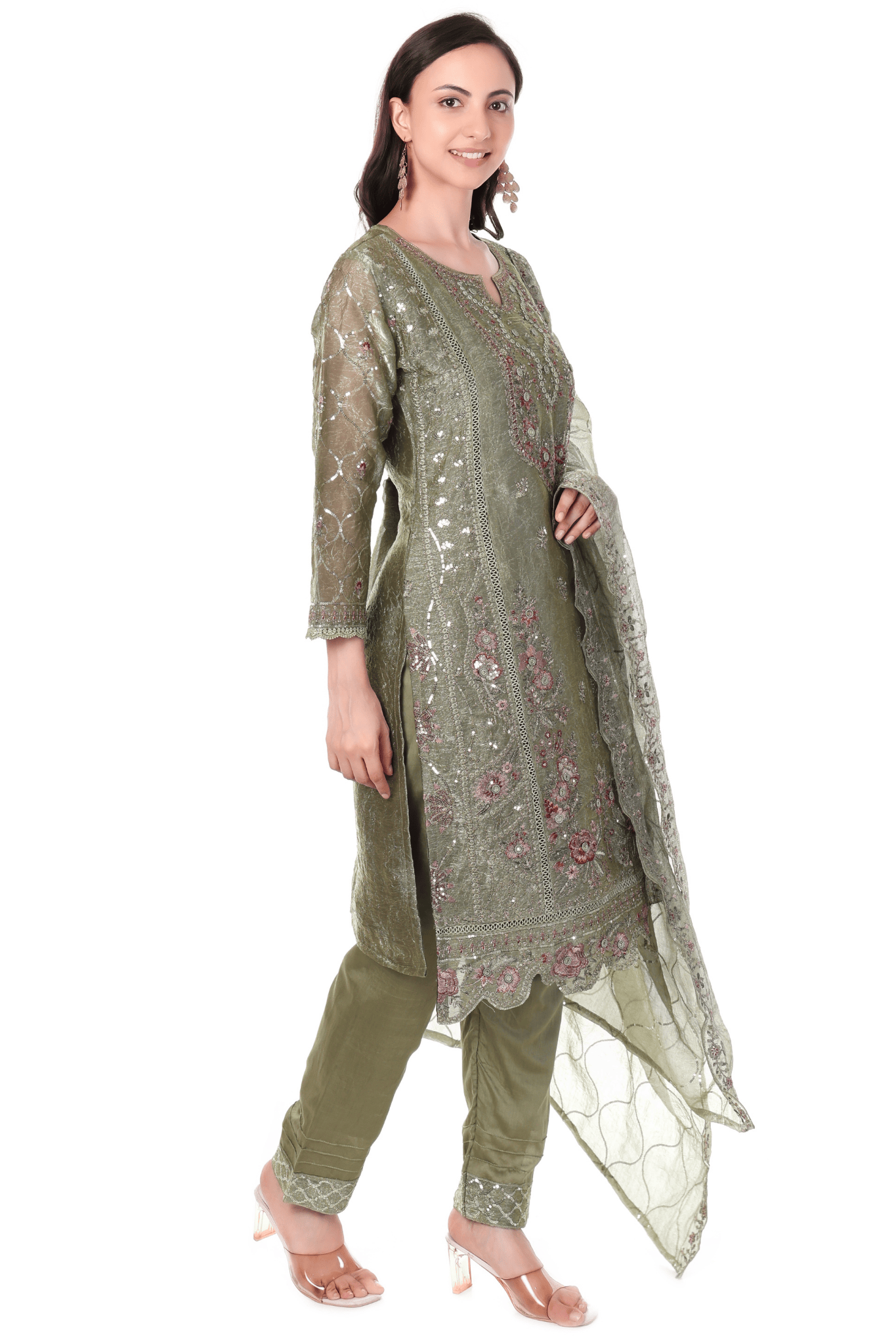 Mahndi Green Pakistani straight suit