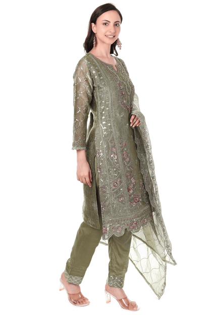 Mahndi Green Pakistani straight suit